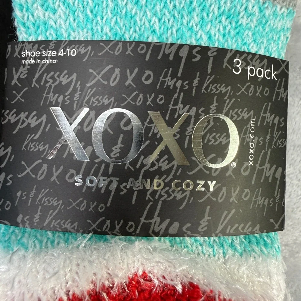 XOXO Womens Fuzzy Socks 6 Pairs 2 Packs Soft Cozy Striped Multi Color Size 4-10